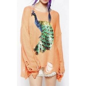 Wildfox Couture SEQUIN PEACOCK LENNON SWEATER S